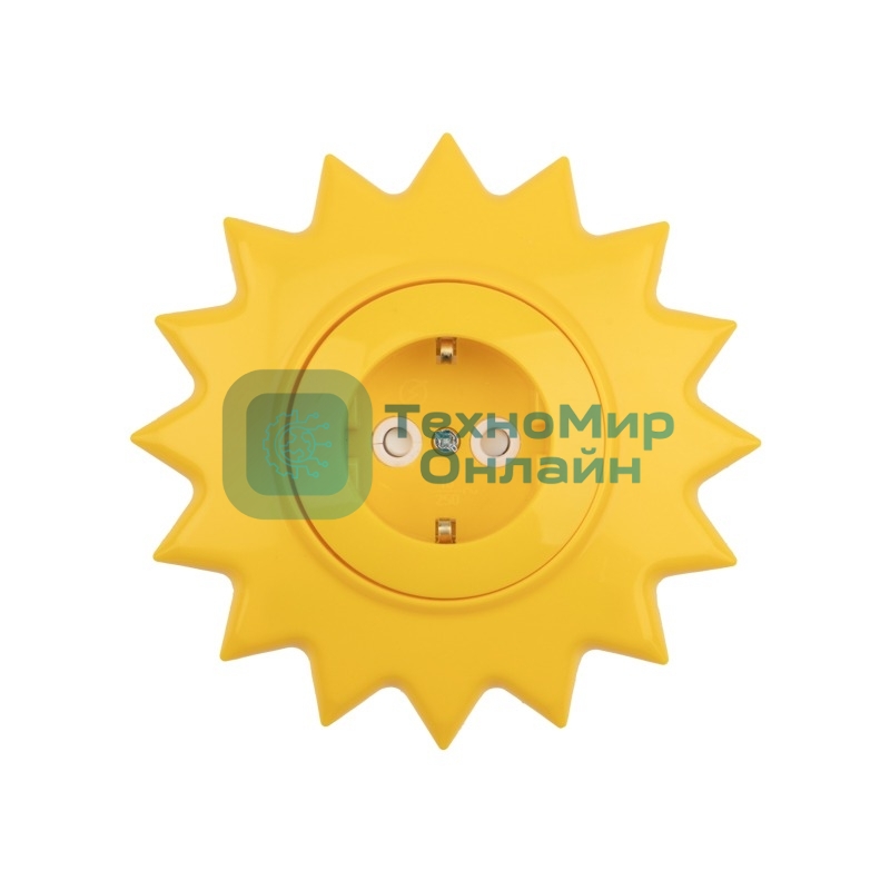 Розетка одноместная Kranz HAPPY Солнце скрытой установки с заземлением и защитными шторками, желтая