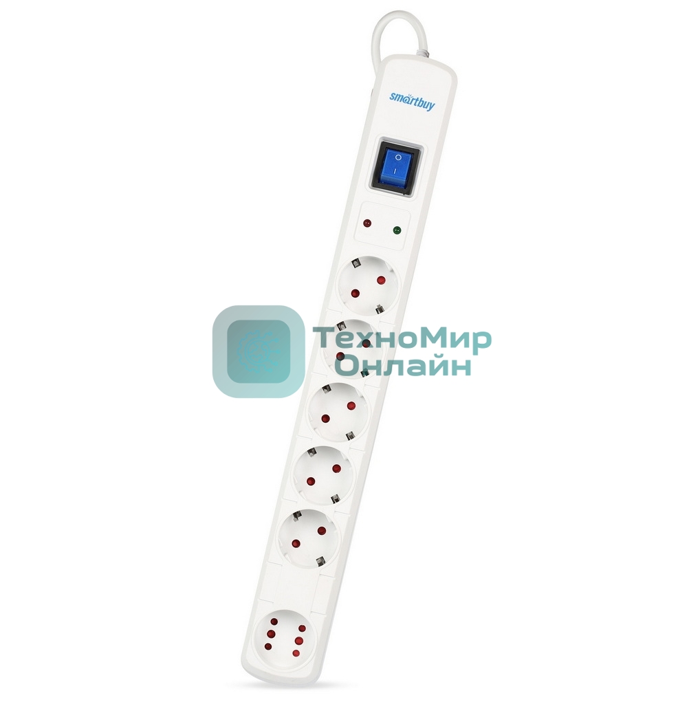 Сетевой фильтр Smartbuy (SBSP-50W-Pro) - 6 роз х 5,0 м - белый
