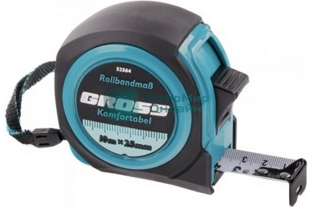 Рулетка Gross 32564 Komfortabel, 10 м х 25 мм обрезиненный корпус