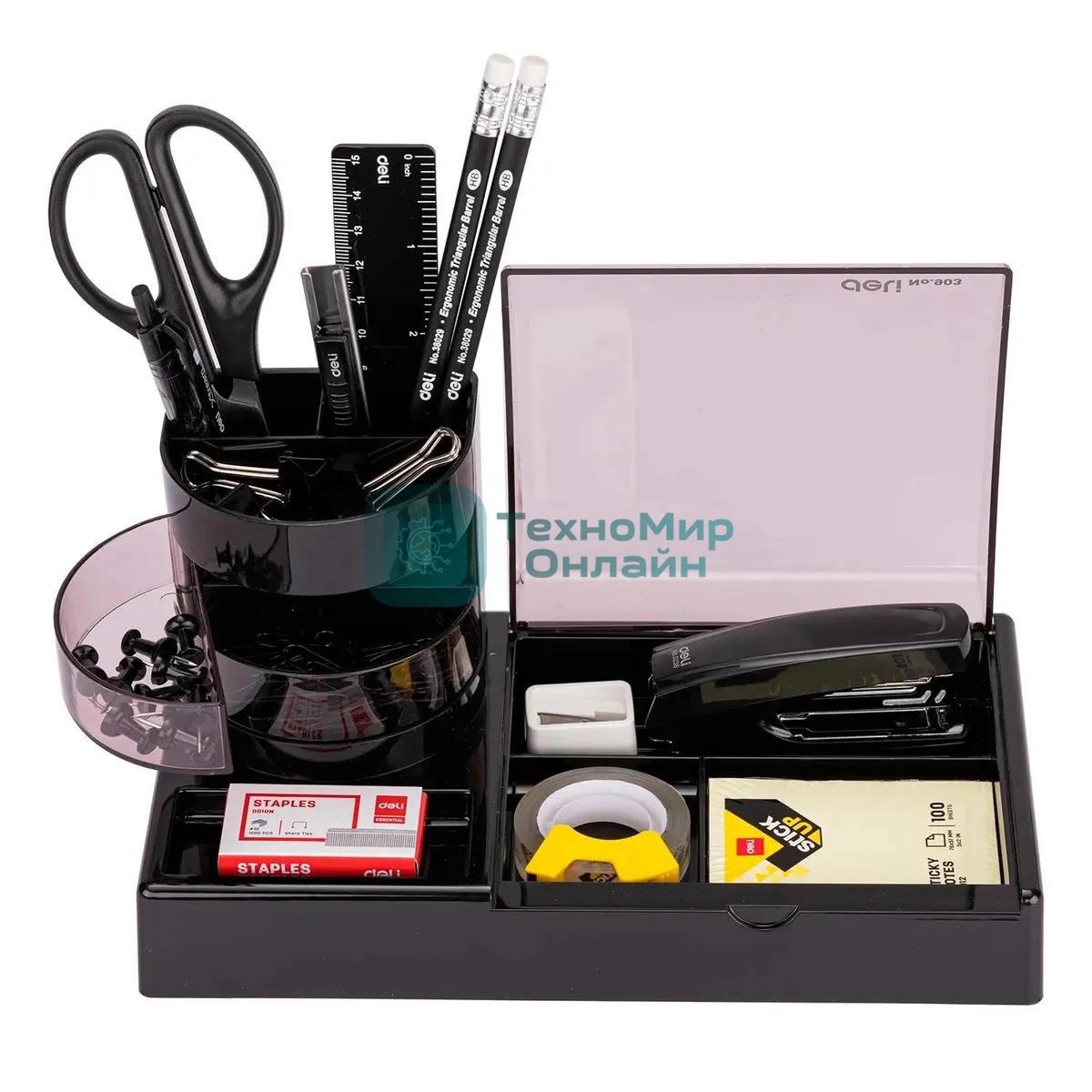 Настольный набор Deli E38254 (16 предметов) пластик, черный