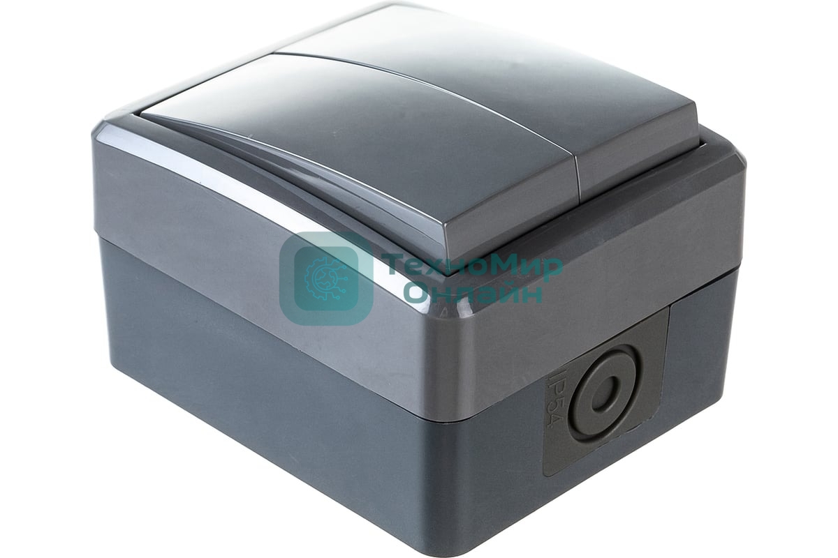 Выключатель двойной ЭРА IP54, 10АХ-250В, 11-1404-03, ОУ, Эксперт, серый (16/160/2560)