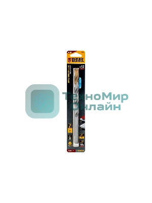 Сверло спиральное по металлу Denzel 12 x 205 мм, Р6М5, Golden Tip, удлиненное