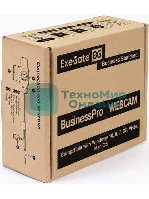 Веб-камера ExeGate BusinessPro C922 FullHD 1920x1080, 30 кадр/с, USB Type-A, микрофон (шумоподавление), универсальное крепление, штатив в комплекте
