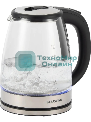 Чайник электрический Starwind SKG4777 1.8 л, 2000 Вт, черный/прозрачный (корпус: стекло)