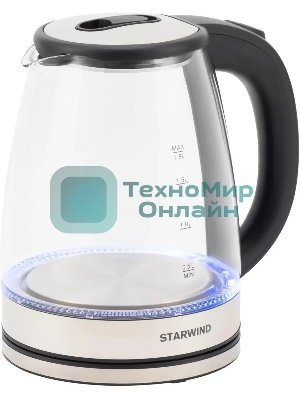 Чайник электрический Starwind SKG4777 1.8 л, 2000 Вт, черный/прозрачный (корпус: стекло)