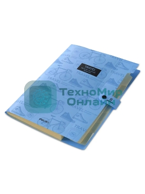 Папка-портфель Deli 5737 на кнопке 8 отделений, A4, пластик, ассорти