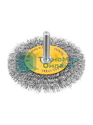 Щетка для дрели Denzel 75 мм, плоская, со шпилькой, нержавеющая витая проволока