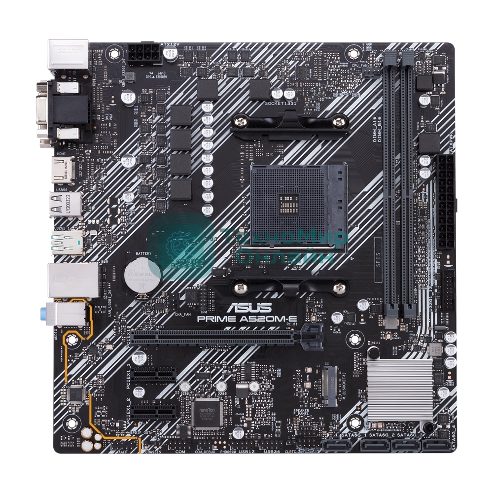 Материнская плата ASUS PRIME A520M-E/CSM, AM4, AMD A520, 2xDDR4, 4xSATA, 1xM.2, 1xPCIe 3.0 x16, 2xPCIe x1, 1xDVI-D, 1xHDMI, 1xVGA, 1x 1Gb LAN, 1xUSB-A 3.2 Gen 2, 2xUSB-A 2.0, 4xUSB-A 3.2 Gen 1, 3x3.5 мм, 7.1, mATX