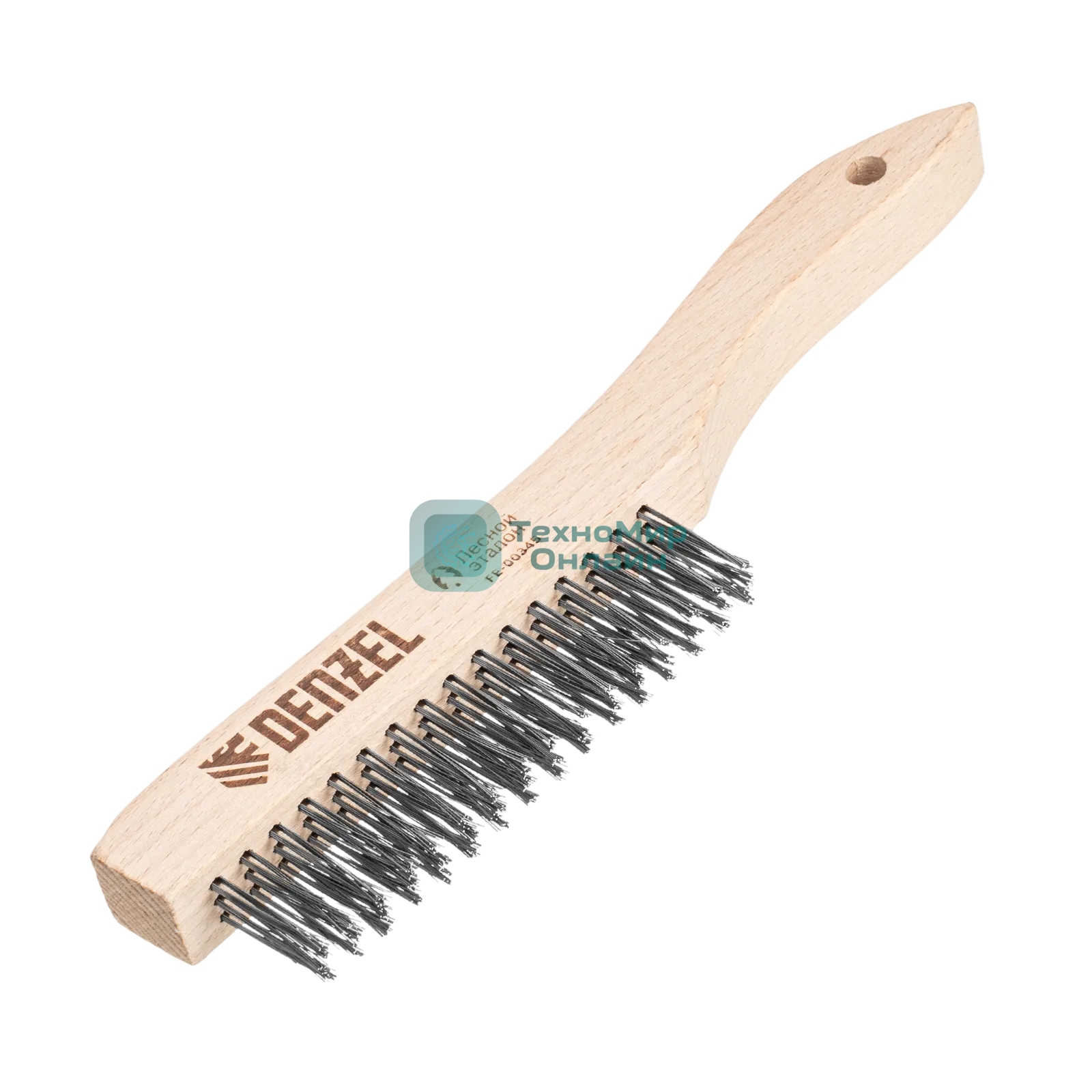 Щетка зачистная Denzel 3-х рядная, прямая проволока из нержавеющей стали с деревянной ручкой, EFP