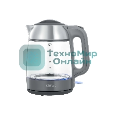 Чайник электрический Kitfort КТ-6762 3 л, 2000 Вт, серый/серебристый корпус: стекло/металл/пластик