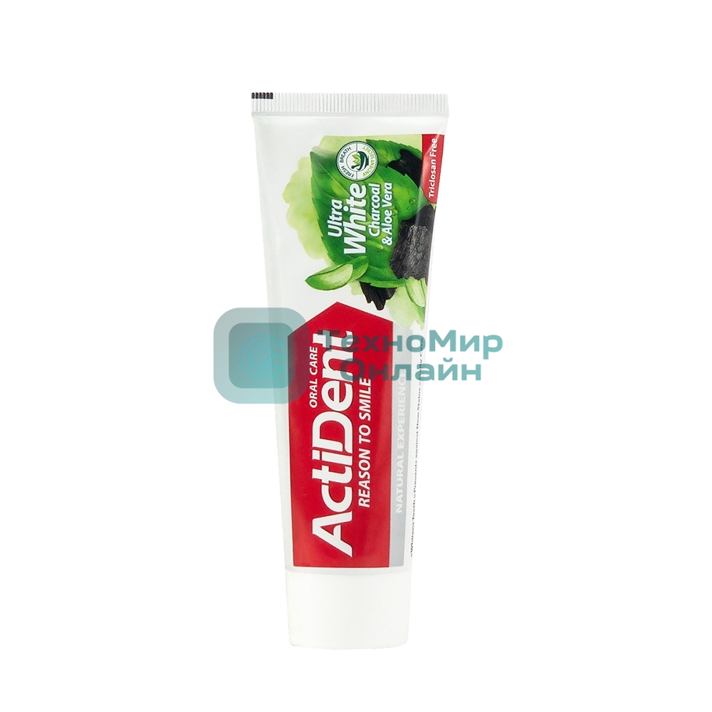 Зубная паста Active ACTIDENT отбеливающая Уголь и Алоэ вера Ultra White, без парабенов 100 г (512901006)