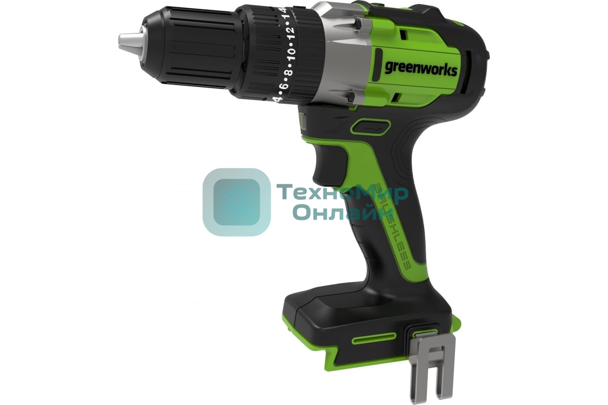 Дрель-шуруповерт GREENWORKS GD24DD60, 24 В, 0 Ач, 60 Нм, бесщеточный, ударный