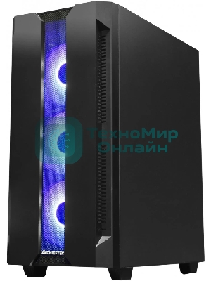 Компьютерный корпус CHIEFTEC HUNTER GS-01B-OP без БП, боковая панель из закаленного стекла, 3xARGB LED 120мм вентилятора спереди, 1xARGB LED 120мм вентилятор сзади, черный, ATX