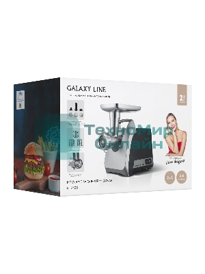 Мясорубка электрическая Galaxy Line GL 2423 черный, 2200 Вт, 2.6 кг/мин, реверс, защита от перегрузки, насадки - 6