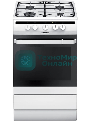 Плита газовая Hansa FCGW51001 белый, конфорок 4 шт, духовка 56 л, 50 см x 85 см x 60 см