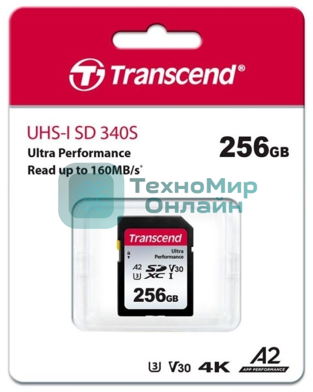 Флеш карта SDXC Transcend 340S, 256 Гб, UHS-I Class U3 V30 A2 (TS256GSDC340S)