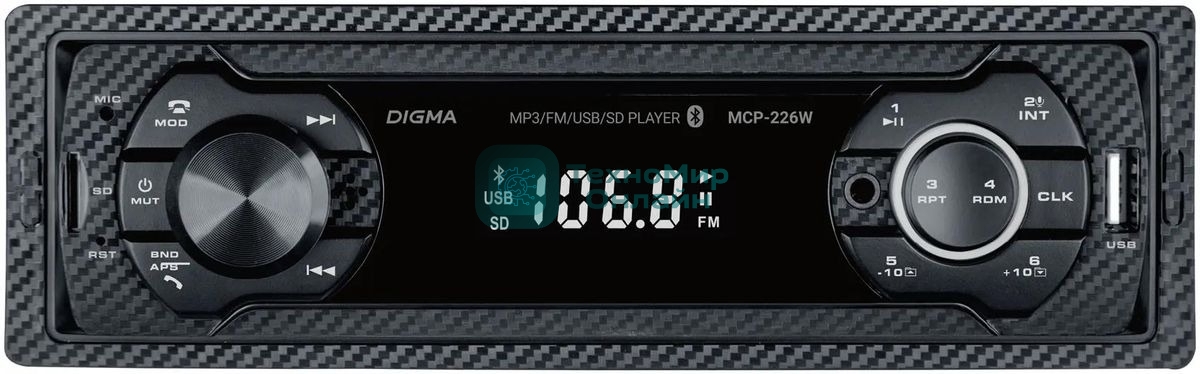 Автомагнитола Digma MCP-226W, 1 DIN, USB Type-A, AUX