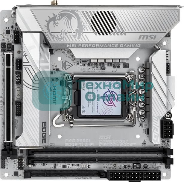 Материнская плата MSI MPG Z890I EDGE TI WIFI, LGA 1851, Intel Z890, 2xDDR5, 2xSATA, 4xM.2, 1xPCIe 5.0 x16, 1xHDMI, 2xThunderbolt 4, 1xUSB-C, 1x 5Gb LAN, 7xUSB-A 10Gbps, 2xUSB-A 5Gbps, 1xUSB-C 20Gbps, 7.1, 2x3.5 мм, TOSLINK, Mini-ITX