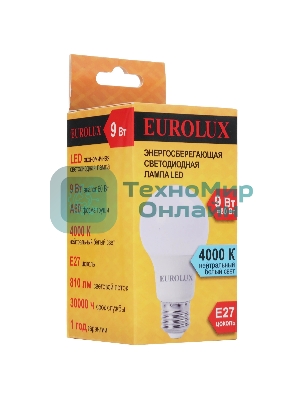 Лампа светодиодная EUROLUX LL-E-A60-9W-230-4K-E27 груша