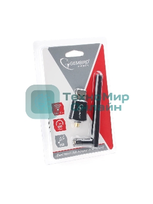 Сетевой адаптер Wi-Fi+Bluetooth Gembird WNP-UA-019, двухдиапазонный с антенной, 600Мбит, USB, 802.11b/a/g/n/a