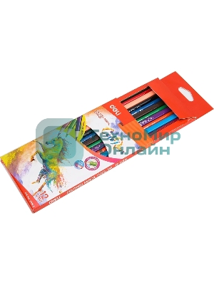 Карандаши цветные Deli EC00300 ColoRun, трехгранный профиль, тополь, 12 цветов, коробка с европодвесом