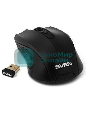 Мышь беспроводная SVEN RX-400W черный, 1400 dpi, радиоканал, USB, кнопки - 4