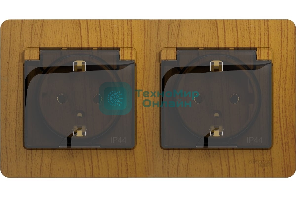 Розетка 2-ая с/з, со шторками, в сборе, IP44 SE Glossa Дерево Дуб