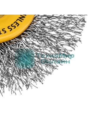 Щетка для дрели Denzel 60 мм, плоская, со шпилькой, нержавеющая витая проволока