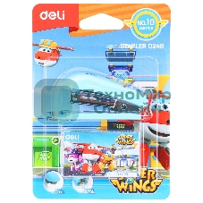 Степлер настольный Deli E0249 Super Wings 24/6 26/6 (12 листов), ассорти, 40 скоб, металл/пластик блистер