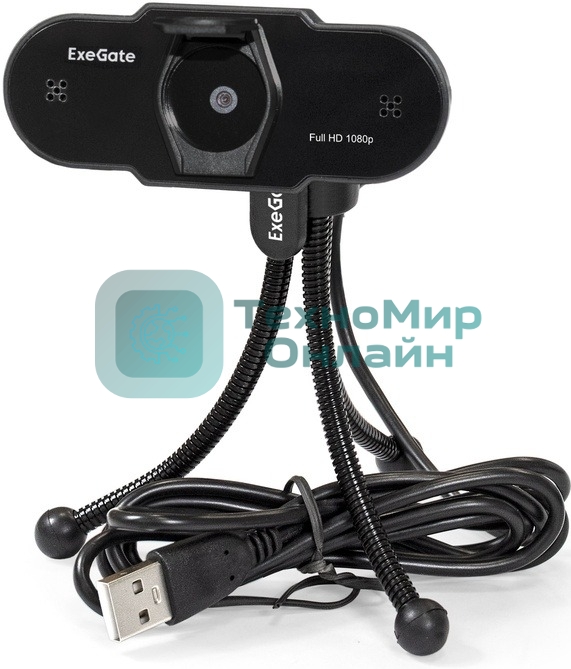 Веб-камера ExeGate BlackView C615 1920x1080, 30 кадр/с, USB Type-A, микрофон (шумоподавление), шторка приватности, универсальное крепление, штатив в комплекте