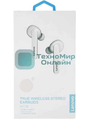 Гарнитура беспроводная LENOVO HT28, Bluetooth, вкладыши, белый
