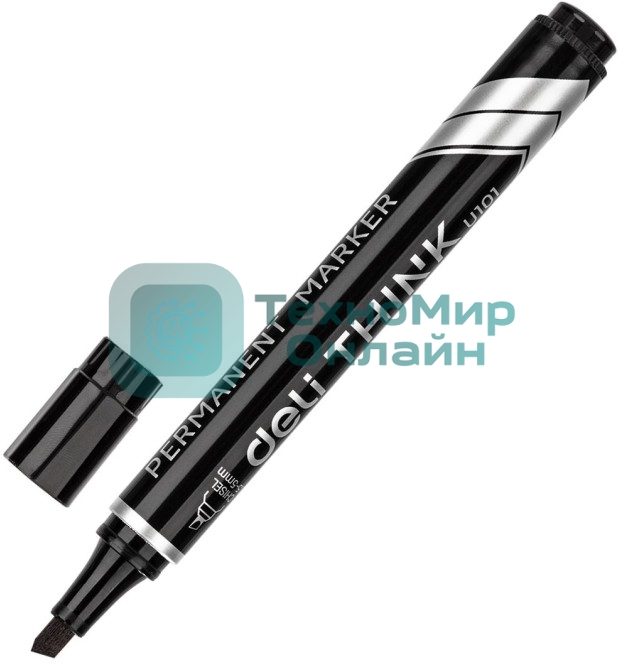 Маркер перманентный Deli Think EU10120, скошенный пишущий наконечник, 2-5мм, черный
