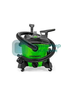 Строительный пылесос GreenWorks G120WDV (4701207) зеленый, 1300 Вт, уборка сухая/влажная, пылесборник контейнер, 34 л