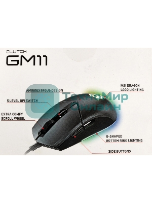 Мышь проводная MSI Clutch GM11 черный, 5000 dpi, USB, кнопки - 6