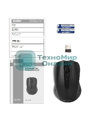 Мышь беспроводная SVEN RX-400W черный, 1400 dpi, радиоканал, USB, кнопки - 4