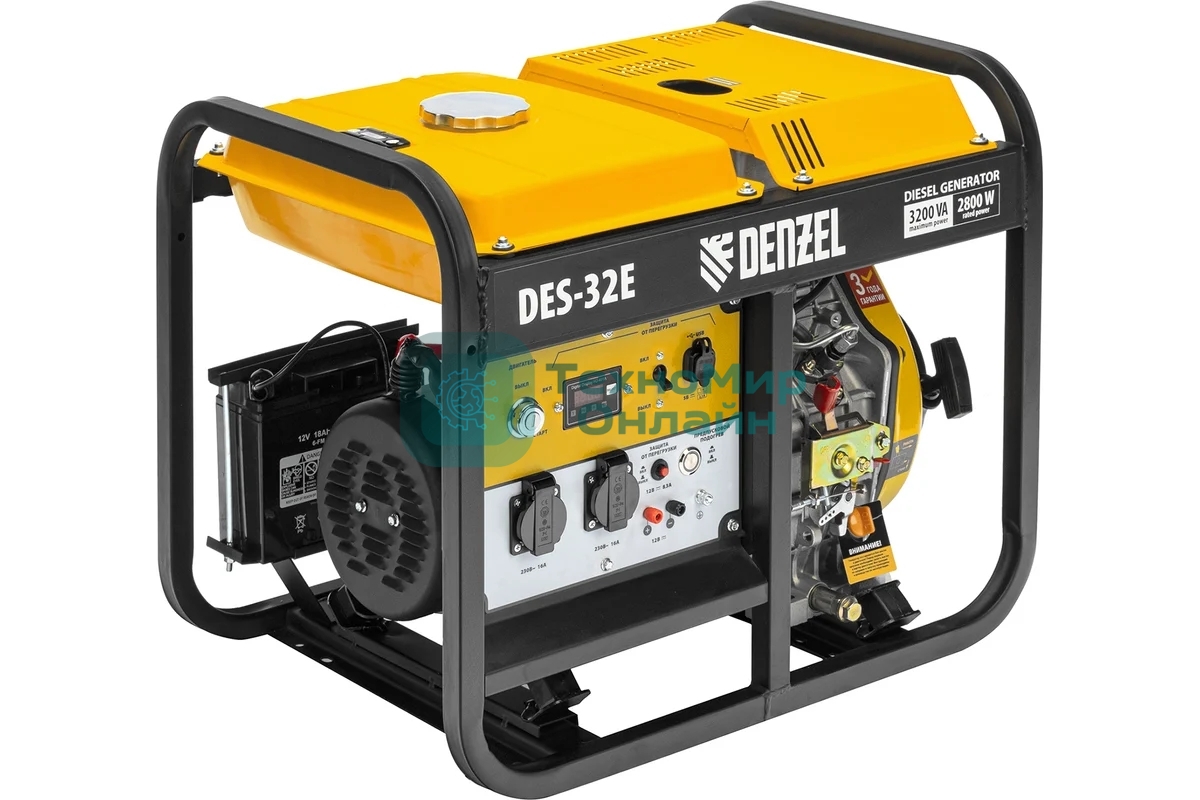 Электрогенератор дизельный Denzel DES-32E, 3.2 кВт, 110 дБ, 78.9 кг
