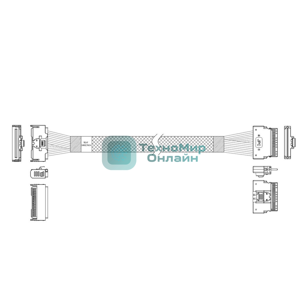 Кабель Amphenol RMC74-5874, MCIO x8 74P (прямой Straight Type) TO Slimline SAS x8 74P (SFF8654, прямой Straight Type), 85 Ohm, L:100 см