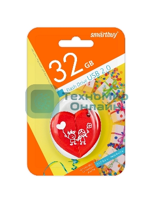 Флешка USB Smartbuy Wild Heart (SB32GbHeart), 32Gb, USB 2,0, R/W 25/15, красное Сердце