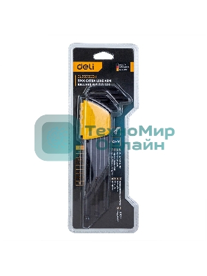 Набор шестигранных ключей с шаром сверхдлинных Deli DL232309H 9 шт Материал CR-V. Спецификация: 1,5,2,2,5,3,4,5,6,8,10мм, пластиковый держатель