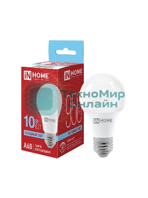 Лампа светодиодная IN HOME 4690612020228 LED-A60-VC 10Вт 230В E27 6500К