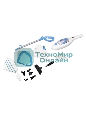Паровая швабра Blackton Bt SM1114 White-blue, Мощность 1300 Вт, 2 в 1. Вертикальная и компактная, Резервуар для воды 300 мл, Время неприрывной работы до 20 минут, Быстрая и эффективная очистка всех типов полового покрытия: паркет, линолеум, плитка, Уничтожение до 99,9% бактерий и микробов, Поворотная щетка, 12 насадок в комплекте, Вертикальная парковка, Быстрый нагрева 20 секунд