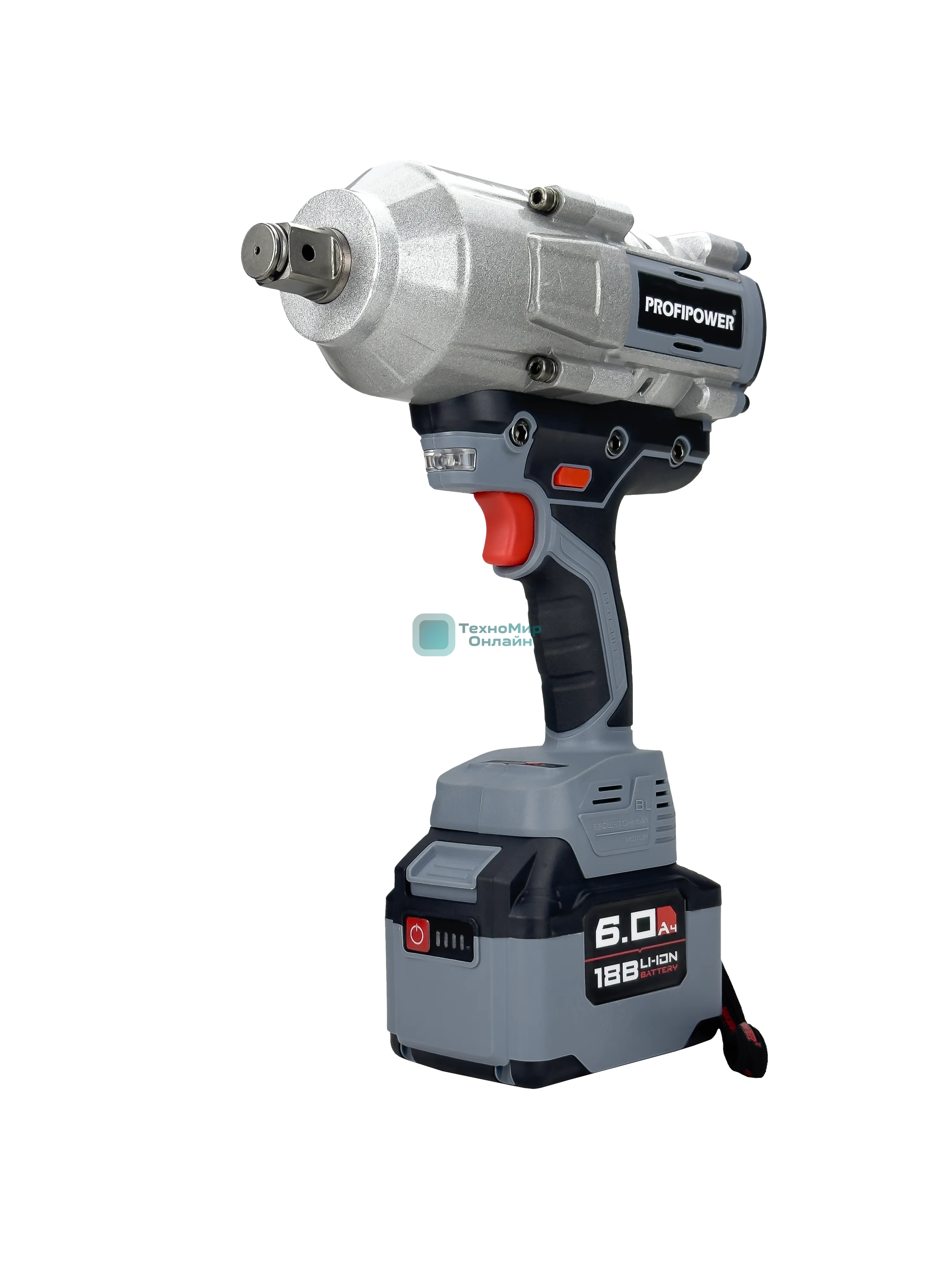 Аккумуляторный гайковерт бесщеточный ударный ProfiPower T-2000N (Li-ion-1шт, 6.0А·ч, 2000Нм, адаптер переходника, З/У, в кейсе)