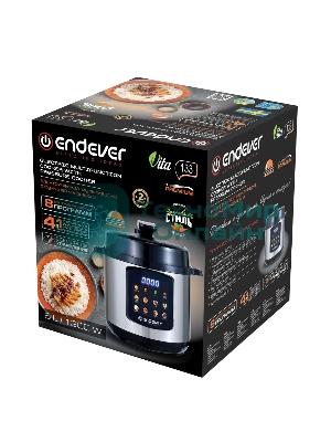 Скороварка-мультиварка электрическая Endever Vita-133 черный/стальной, 1200 Вт, 6 л, 12 авторежимов работы, книга рецептов, 2 шт/уп.