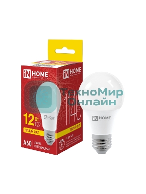 Лампа светодиодная IN HOME 4690612020235 LED-A60-VC 12 Вт 230В E27 3000К