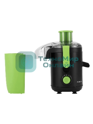 Соковыжималка Hyundai HY-JE1625 чёрный/зелёный, центробежная, 500 Вт, 400 мл, механическое