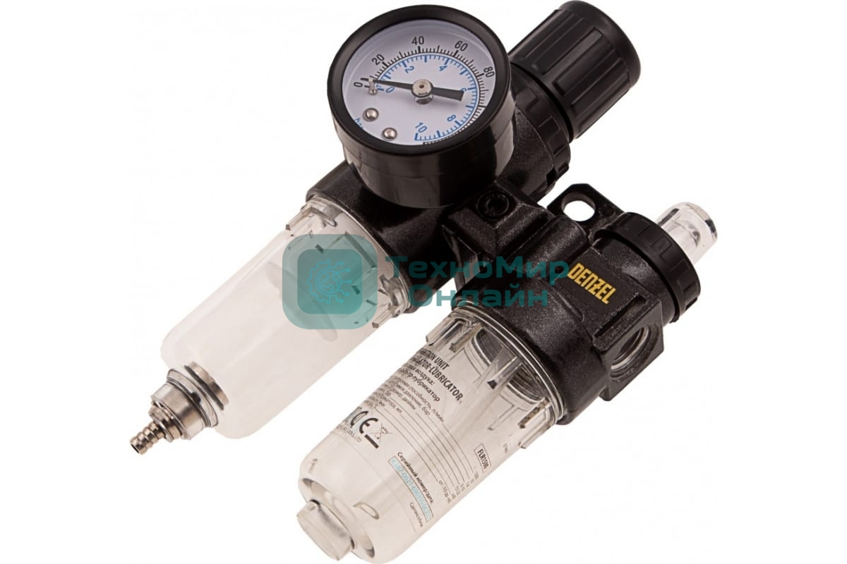 Блок подготовки воздуха регулятор-фильтр-лубрикатор Denzel FLR1500, 10 бар, 1500 л/мин, 1/4