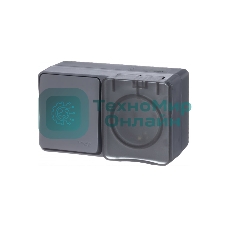 Блок ОП AtlasDesign Profi54 розетка 16А 250В с заземл. защ. шторки + 1-кл. выключатель 10А IP54 антрацит SchE