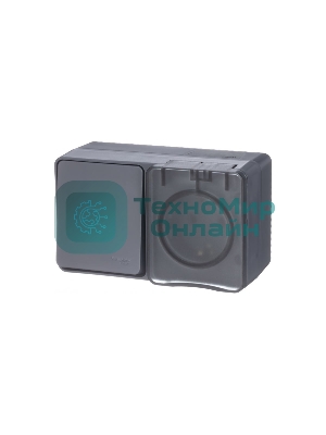 Блок ОП AtlasDesign Profi54 розетка 16А 250В с заземл. защ. шторки + 1-кл. выключатель 10А IP54 антрацит SchE