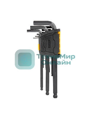 Набор шестигранных ключей с шаром удлиненных Deli DL232209H 9 шт Материал CR-V. Спецификация: 1,5,2,2,5,3,4,5,6,8,10мм, пластиковый держатель