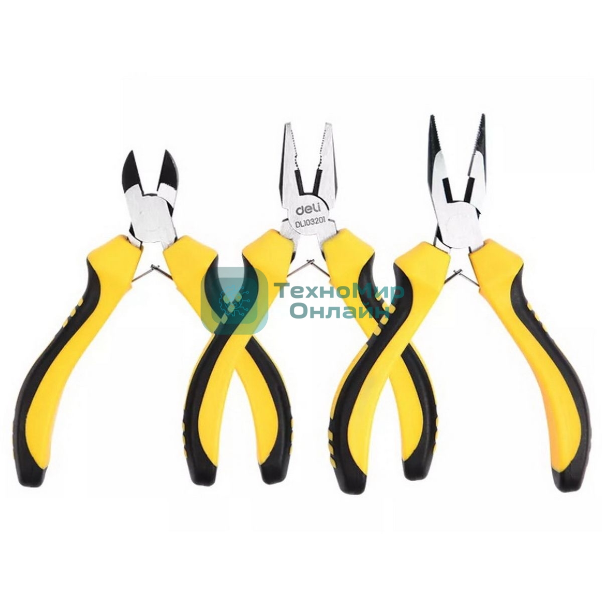 Набор плоскогубцев Deli DL103201-3 (комбинированные плоскогубцы 115мм, удлиненные плоскогубцы 125мм, диагональные бокорезы 110мм, двухкомпонентная ручка)